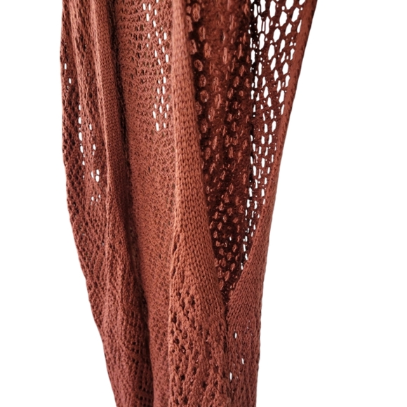 Maurices S Fringe Crochet Knit Duster Boho Gypsy Cardigan Vest Rust Orange - Picture 7 of 10